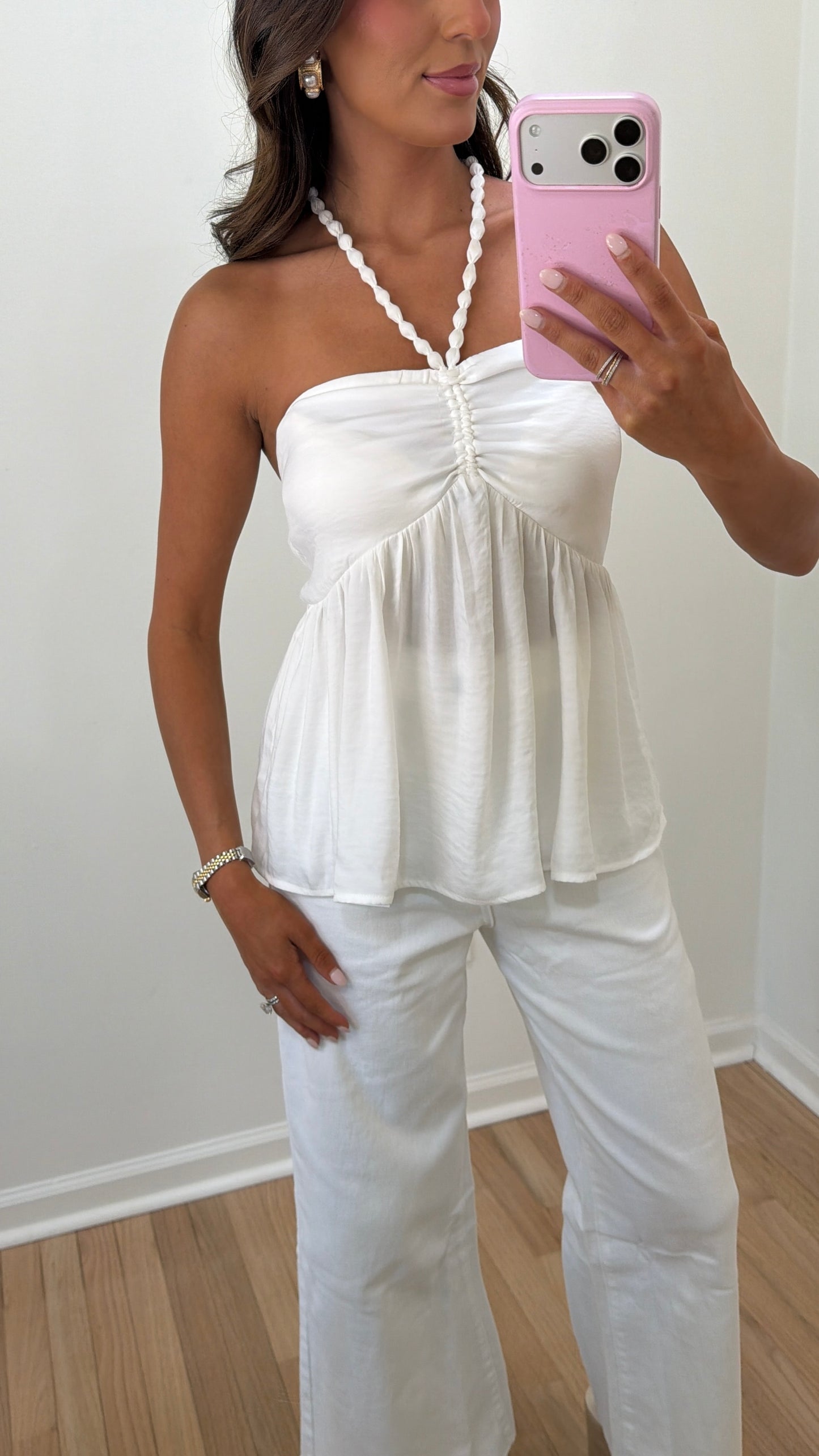 Silky Halter Top - White