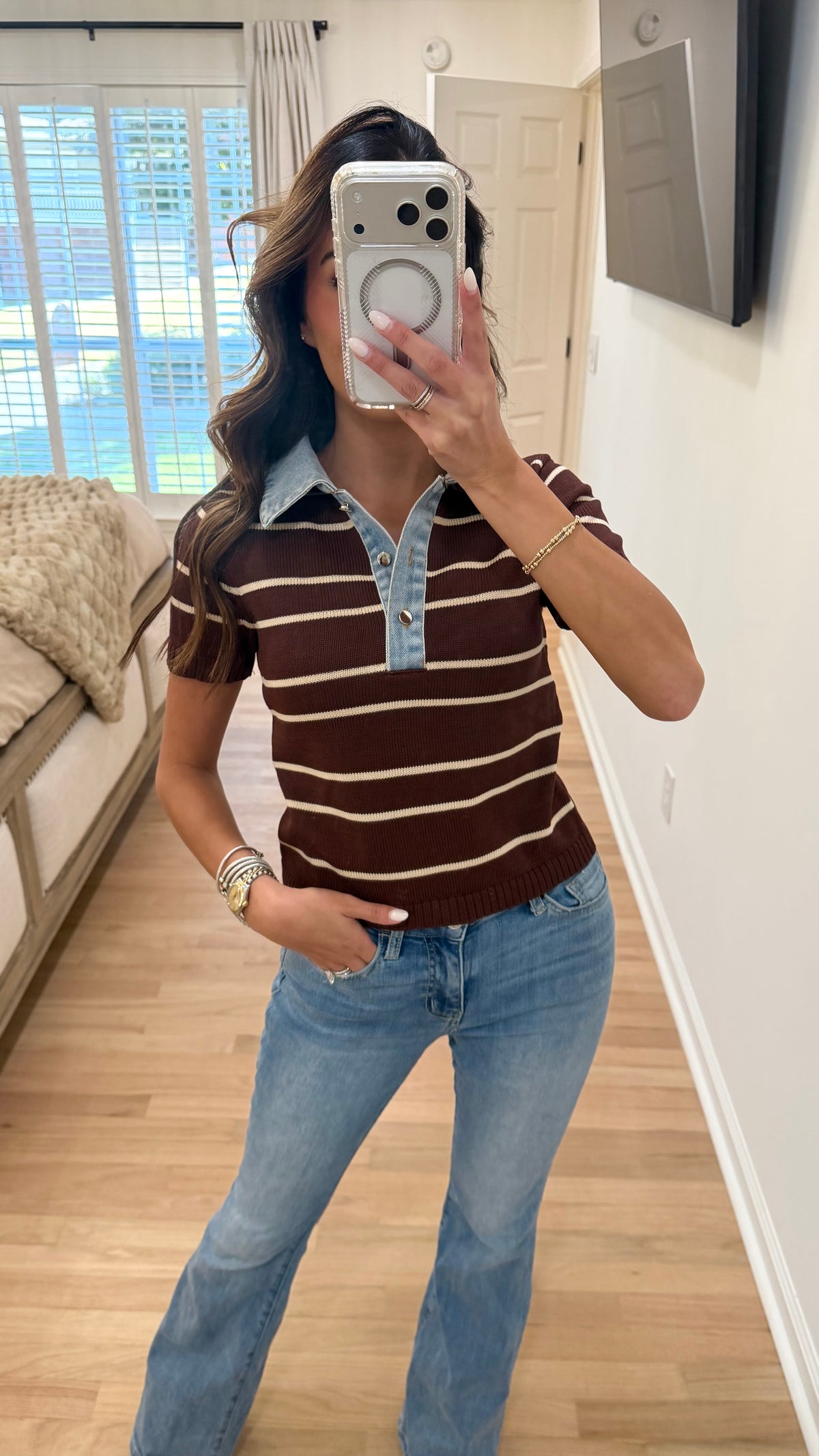 Denim Collar Stripe Top