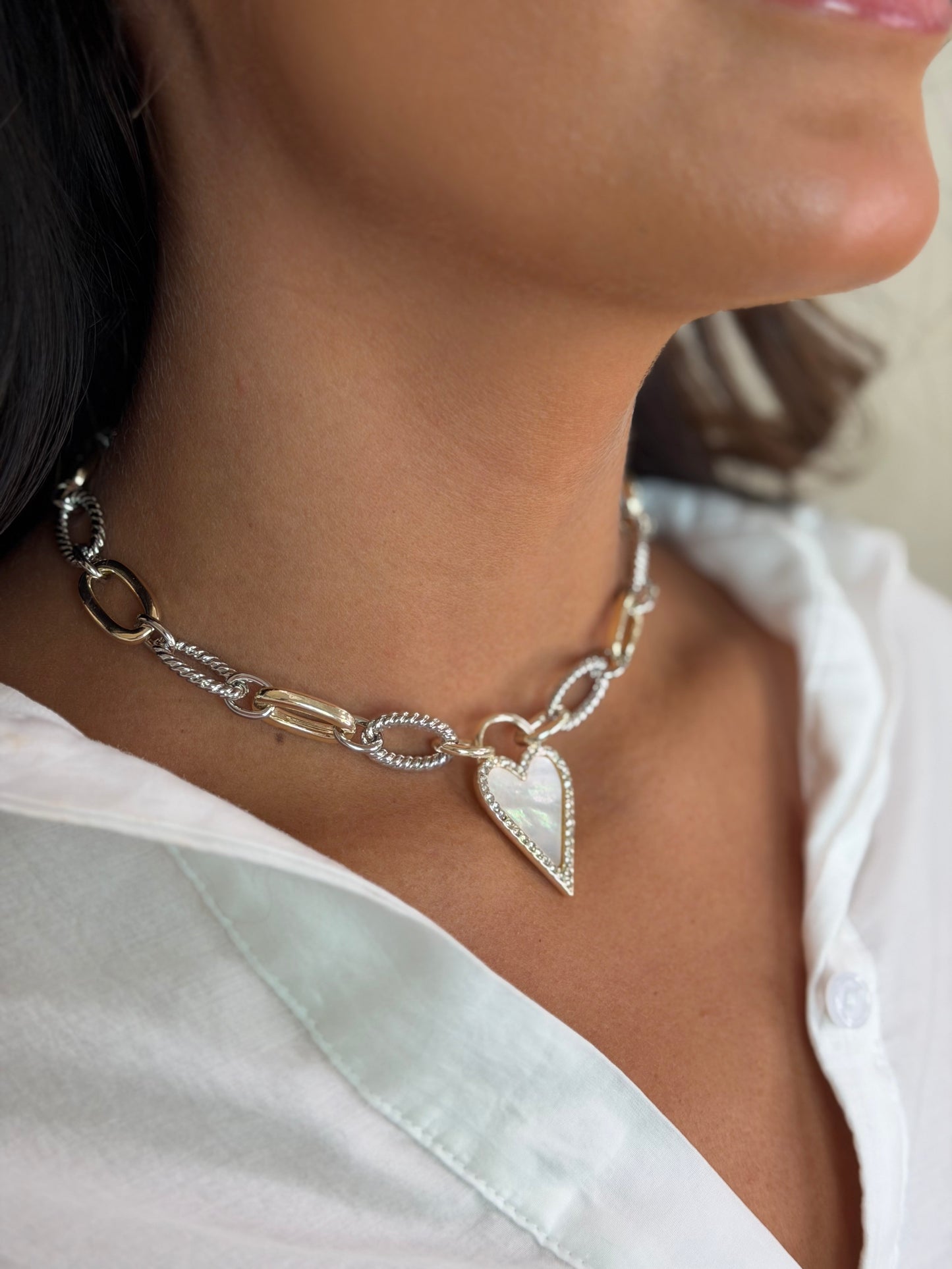 Mother of Pearl Heart Pendant Necklace