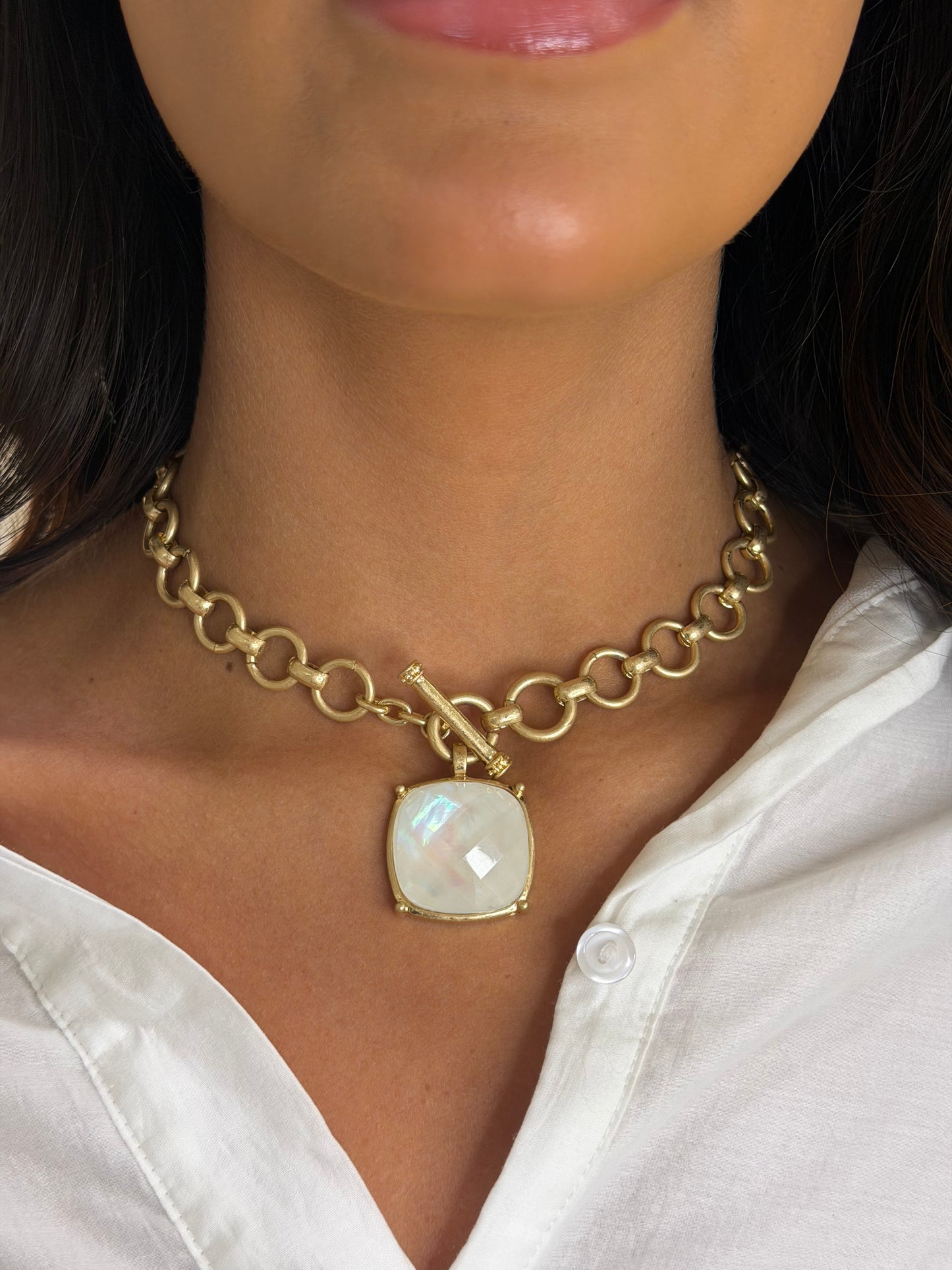 Faceted Square Stone Pendant Necklace