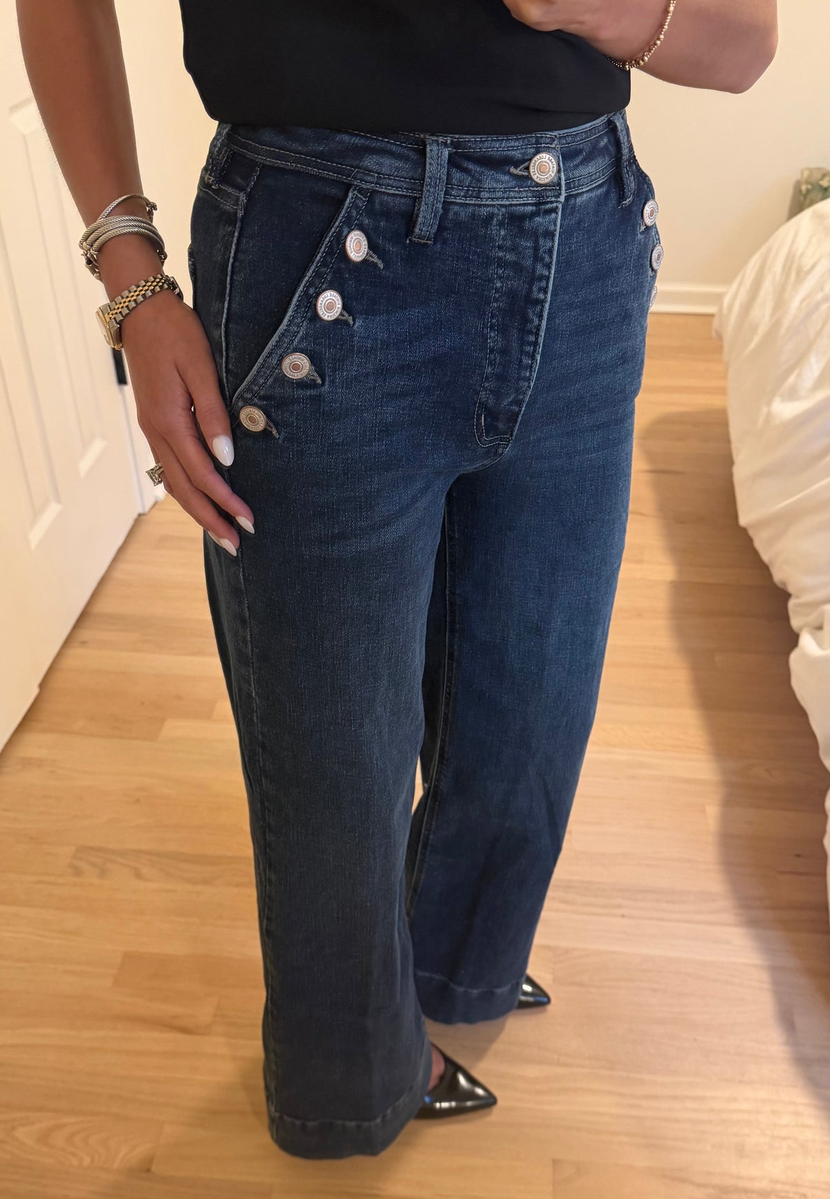 High Rise Button Detail Jeans