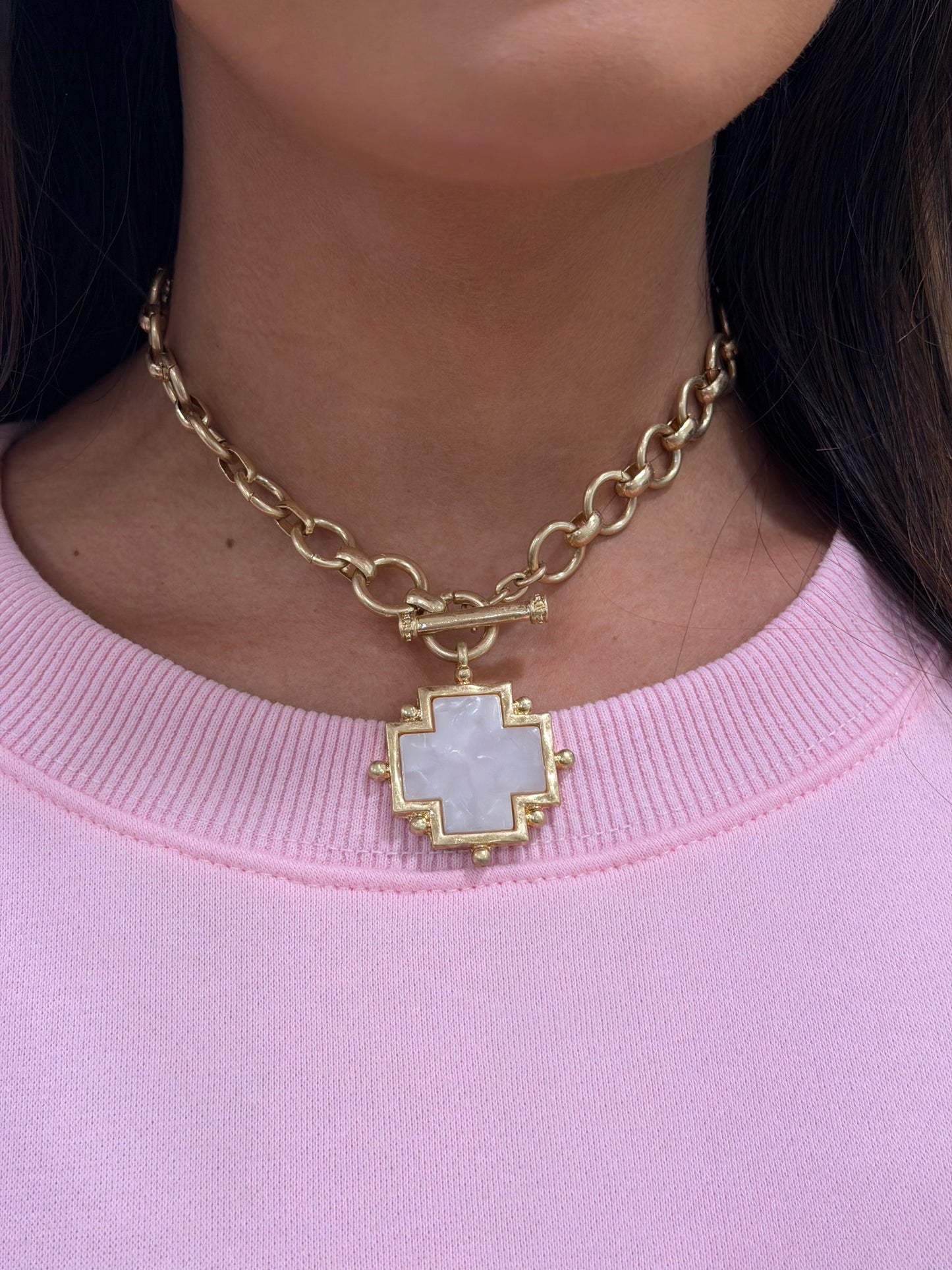 Mother of Pearl Cross Necklace