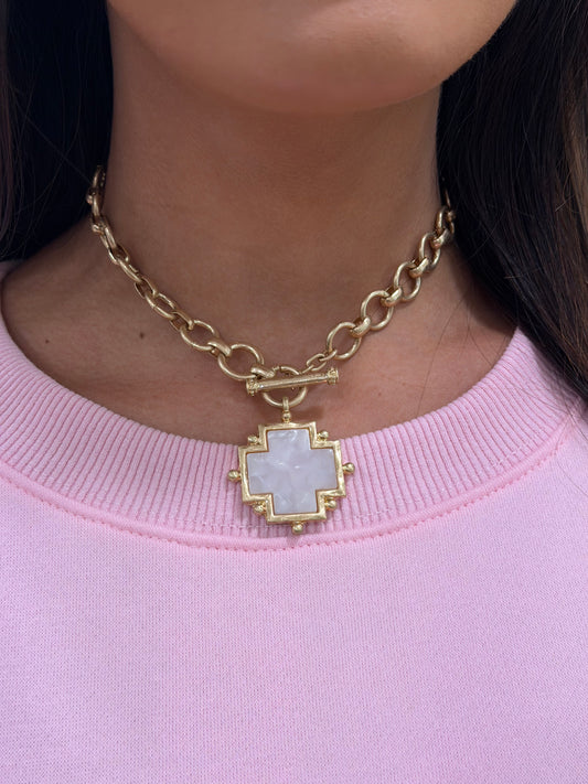 Mother of Pearl Cross Necklace