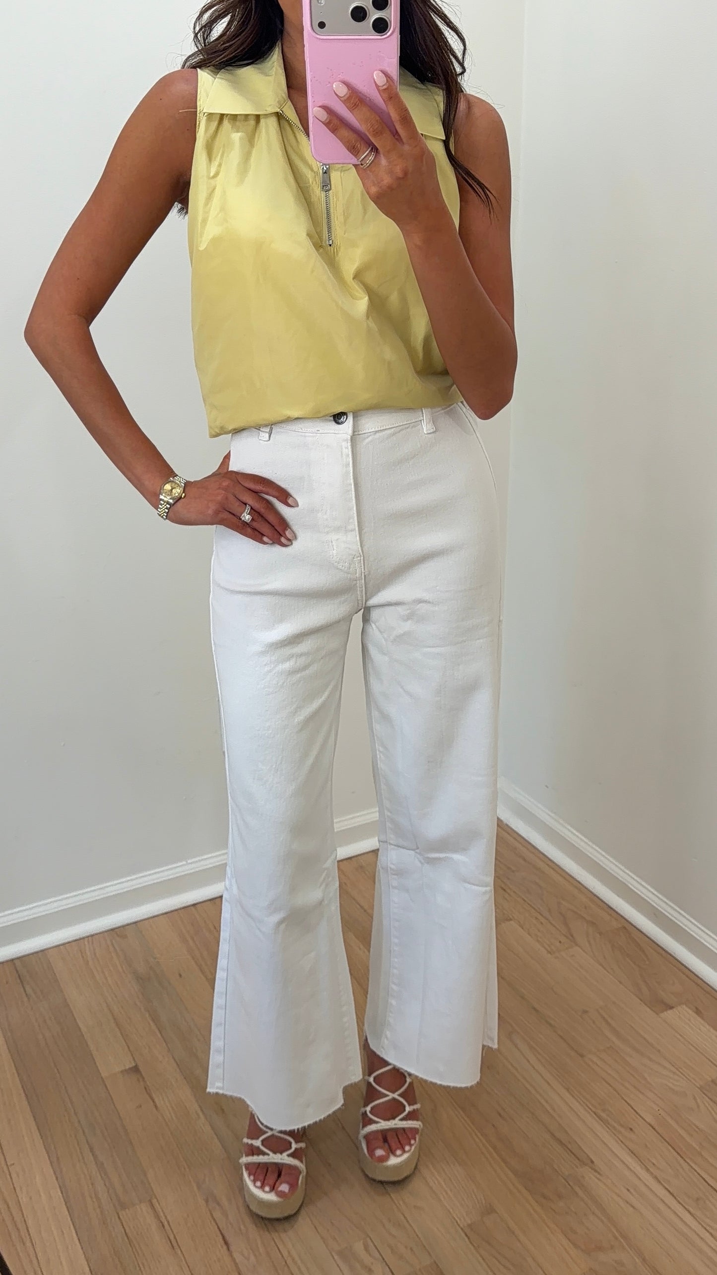 High-Rise Wide Leg Cropped White Jeans