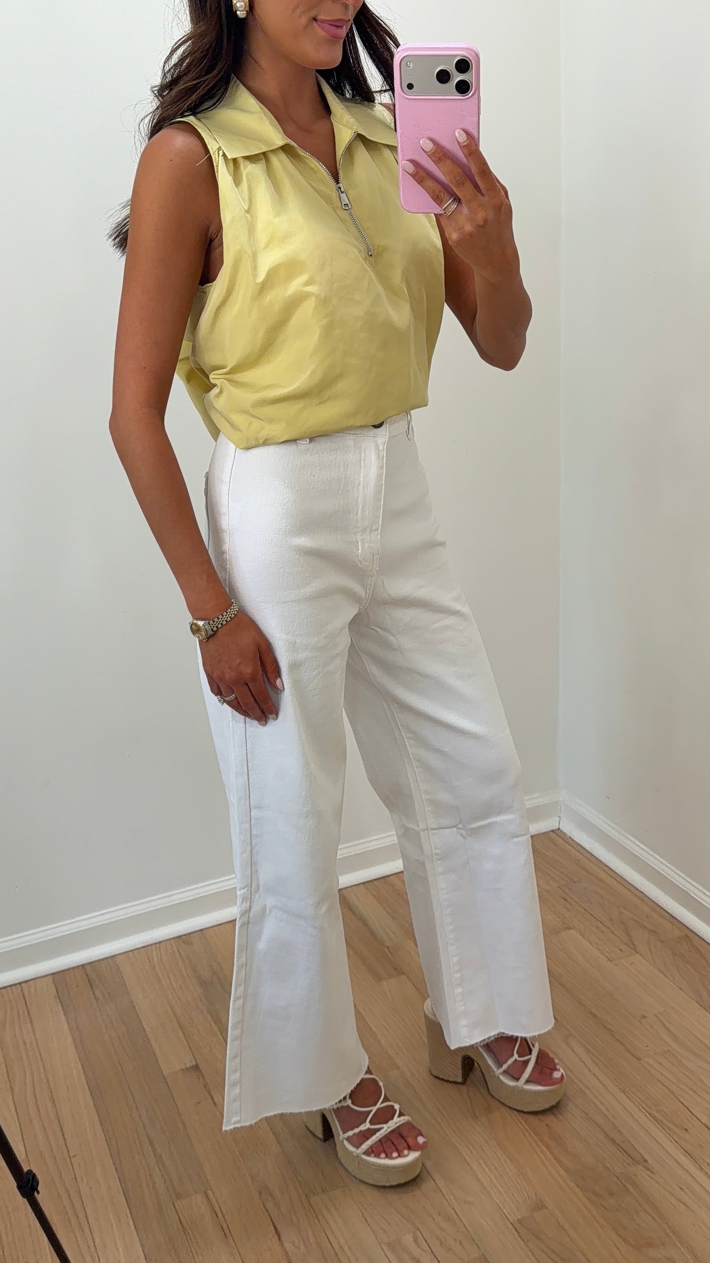 High-Rise Wide Leg Cropped White Jeans