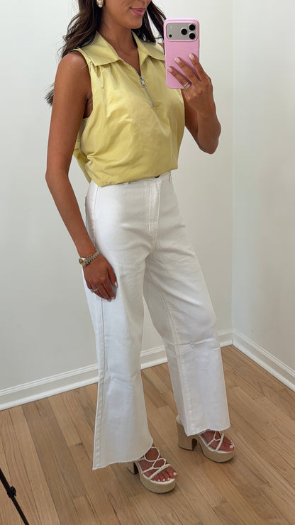 High-Rise Wide Leg Cropped White Jeans