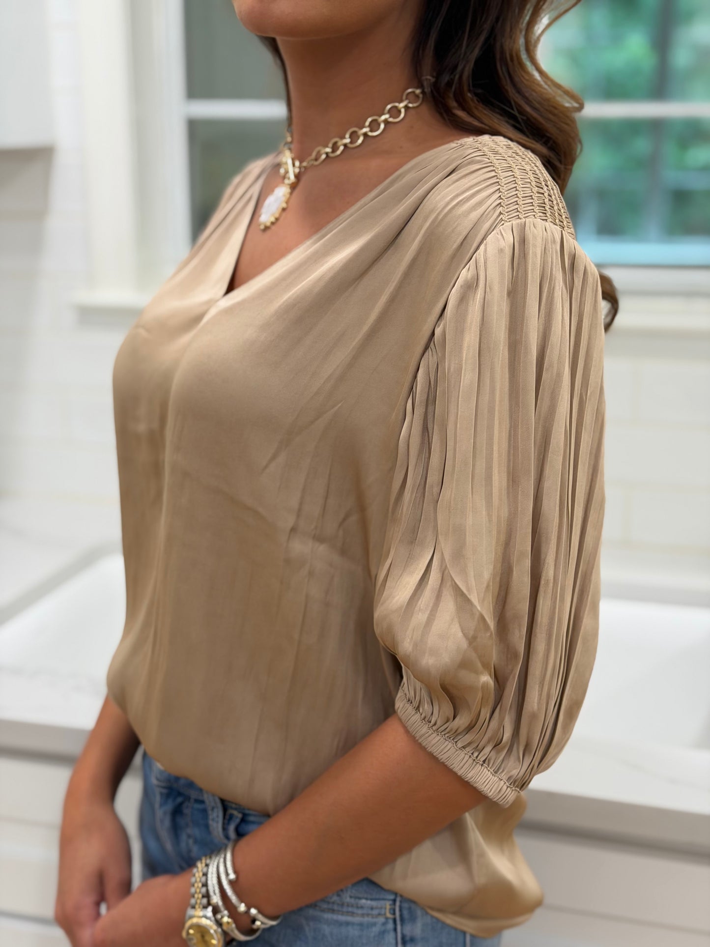 Taupe Satin Blouse