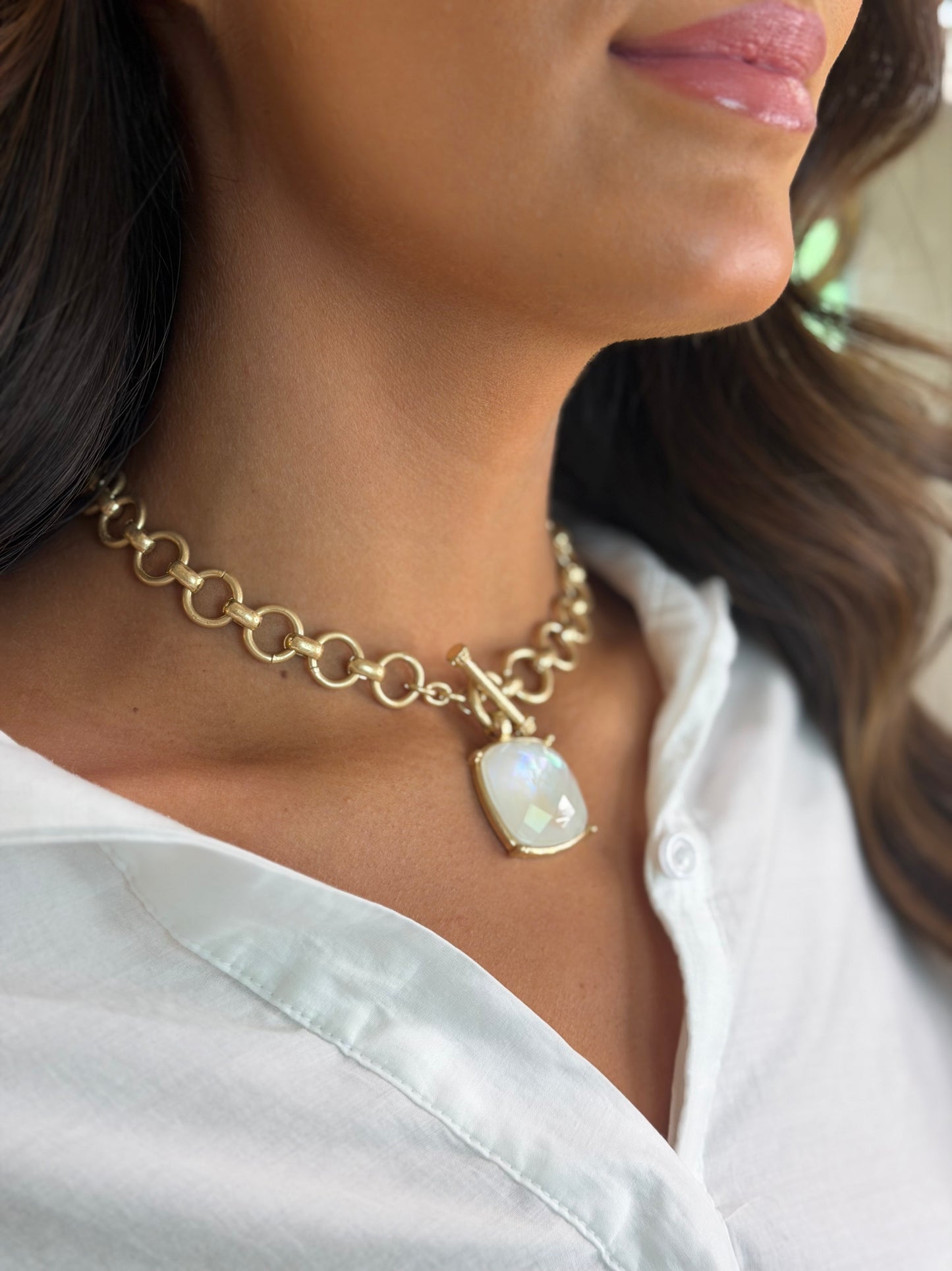 Faceted Square Stone Pendant Necklace