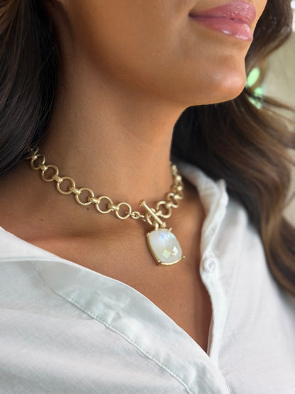 Faceted Square Stone Pendant Necklace