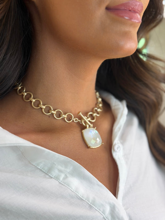Faceted Square Stone Pendant Necklace