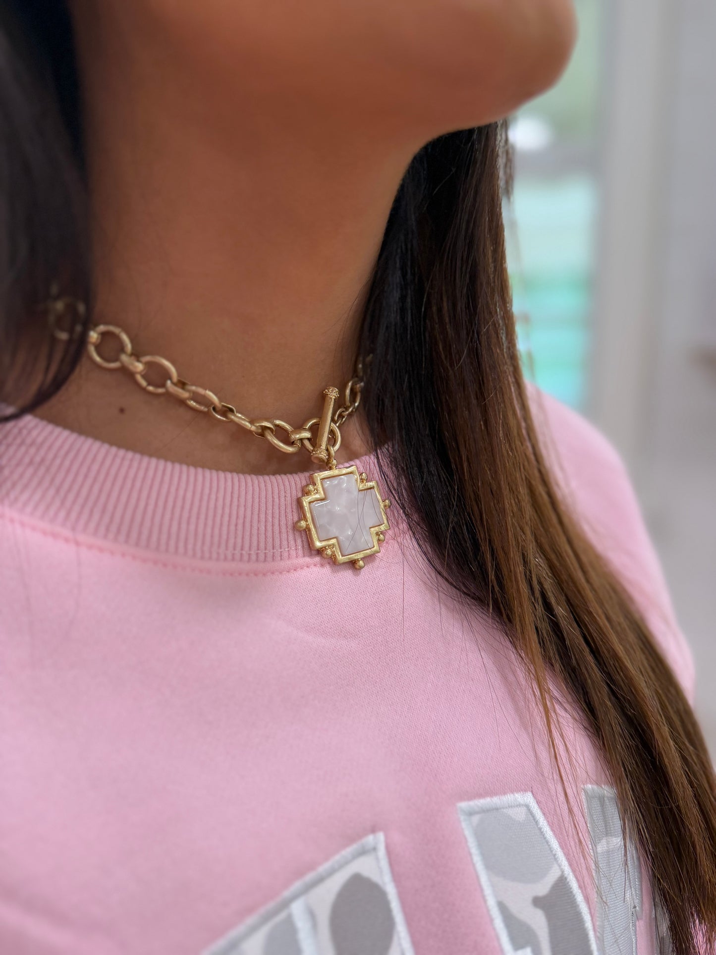 Mother of Pearl Cross Necklace