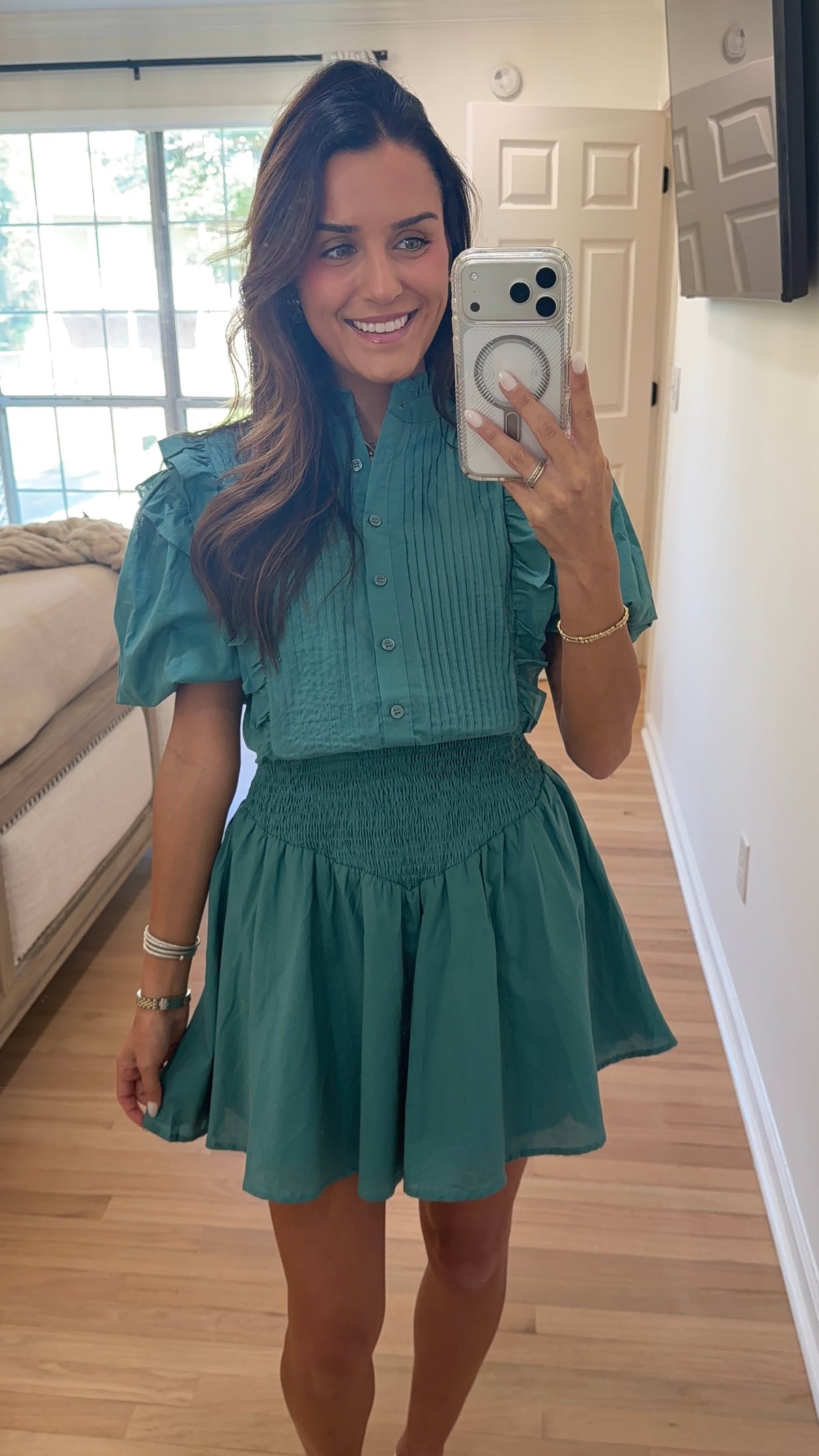 Pintuck Mini Dress - Teal