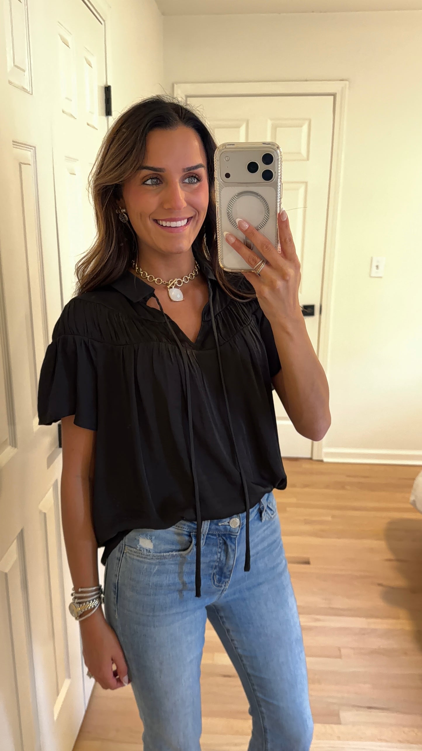 Gathered Shoulder Collared Blouse
