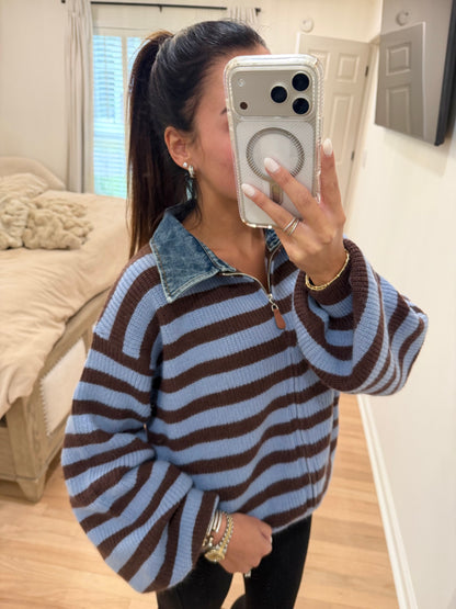 Denim Collar Stripe Jacket