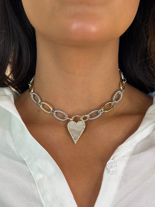 Mother of Pearl Heart Pendant Necklace