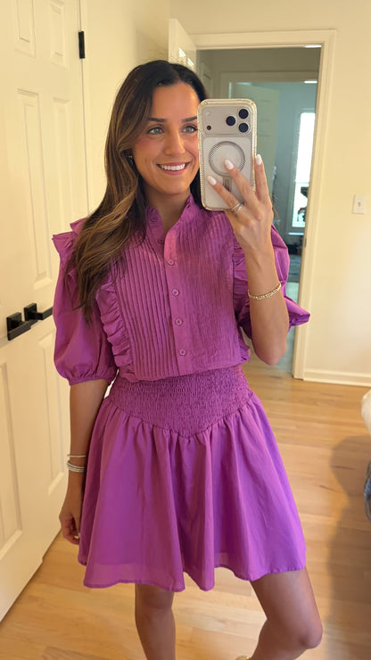 Pintuck Mini Dress - Berry