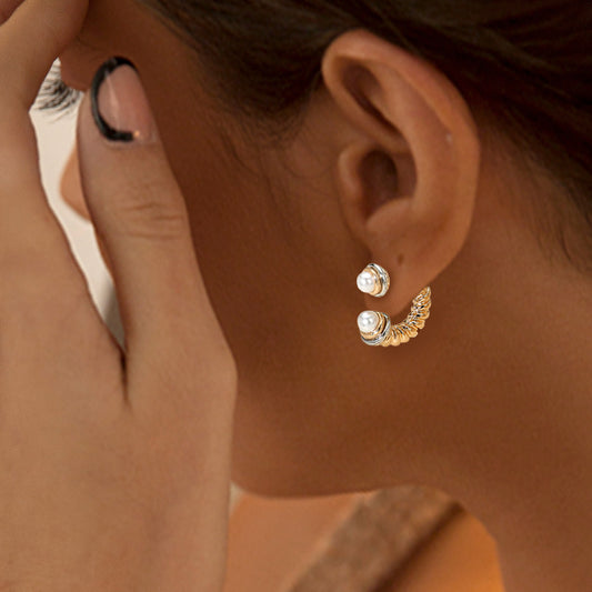 Gold Pearl Cuff Earrings