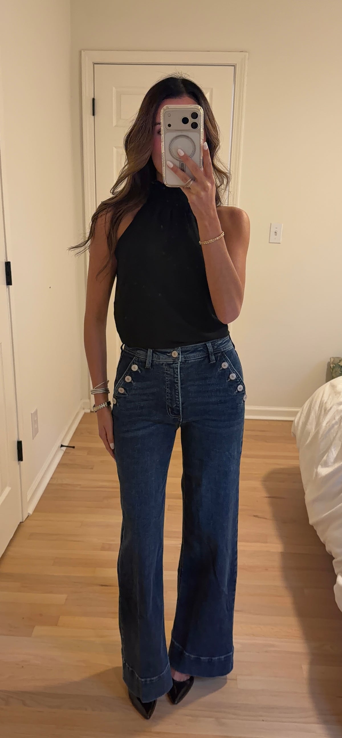 High Rise Button Detail Jeans