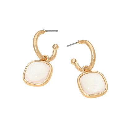 Stone Drop Hoop Earrings