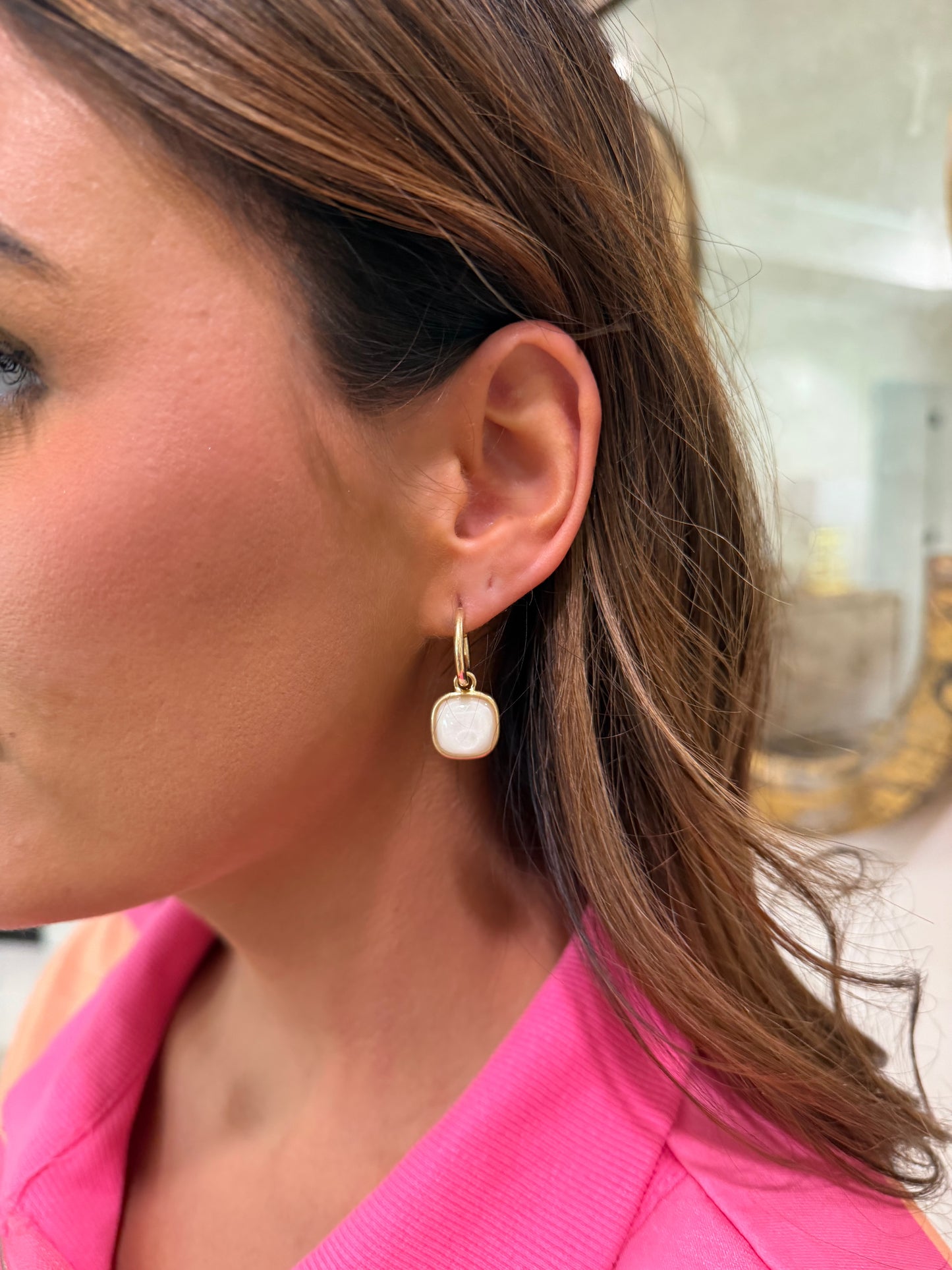 Stone Drop Hoop Earrings
